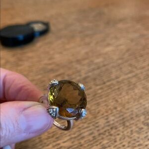 Vintage 925 sterling marked silver designer ring w citrine and white topaz sz 6